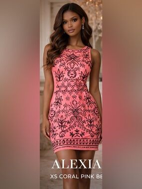 Alexia Admor XS Coral Pink Beaded Bodycon Dress Sleeveless Cocktail Party Mini